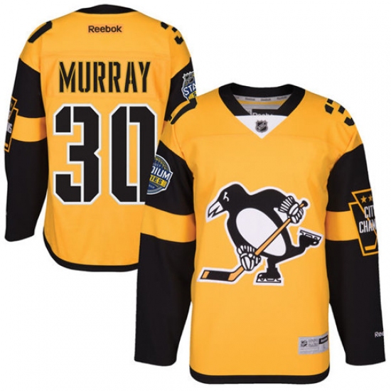 Men's Reebok Pittsburgh Penguins #30 Matt Murray Authentic Gold 2017 Stadium Series NHL Jersey - Ujersey