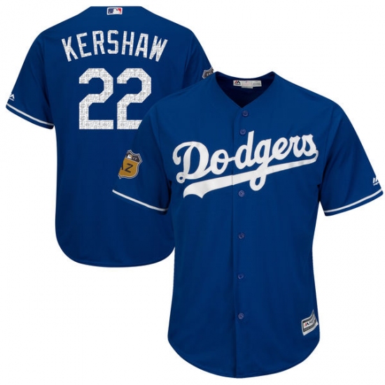 Youth Majestic Los Angeles Dodgers #22 Clayton Kershaw Authentic Royal Blue 2017 Spring Training Cool Base MLB Jersey