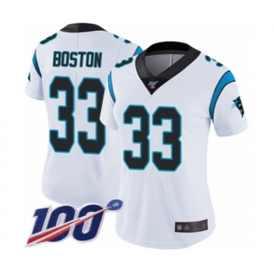 Women's Carolina Panthers #33 Tre Boston White Vapor Untouchable Limited Player 100th Season Football Jersey - Ujersey