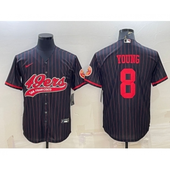 Men's San Francisco 49ers #8 Steve Young Black Pinstripe With Patch Cool Base Stitched Baseball Jersey - Ujersey