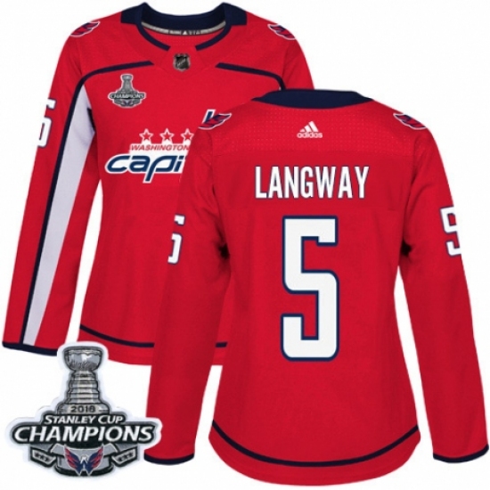 Women's Adidas Washington Capitals #5 Rod Langway Authentic Red Home 2018 Stanley Cup Final Champions NHL Jersey - Ujersey