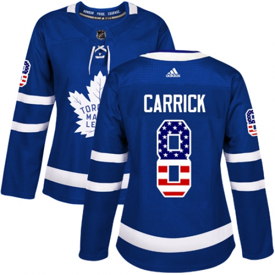 Women's Adidas Toronto Maple Leafs #8 Connor Carrick Authentic Royal Blue USA Flag Fashion NHL Jersey - Ujersey