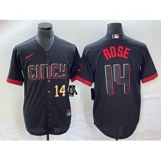 Men's Cincinnati Reds #14 Pete Rose Number Black 2023 City Connect Cool Base Stitched Jersey 1 - Ujersey