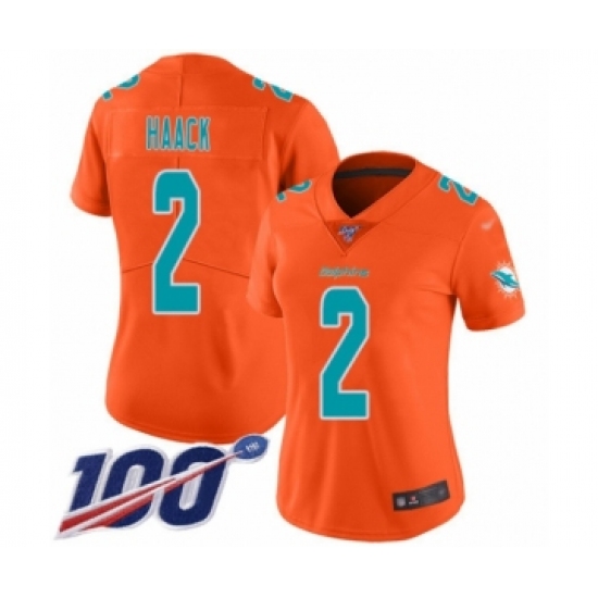 Women's Miami Dolphins #2 Matt Haack Limited Orange Inverted Legend 100th Season Football Jersey - Ujersey