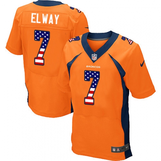 Men's Nike Denver Broncos #7 John Elway Elite Orange Home USA Flag Fashion NFL Jersey - ujerseystore