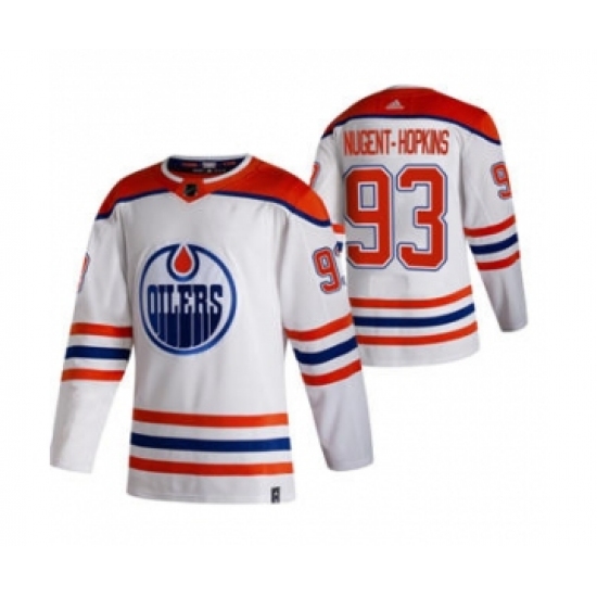 Men's Edmonton Oilers #93 Ryan Nugent-Hopkins White 2020-21 Reverse Retro Alternate Hockey Jersey - Ujersey