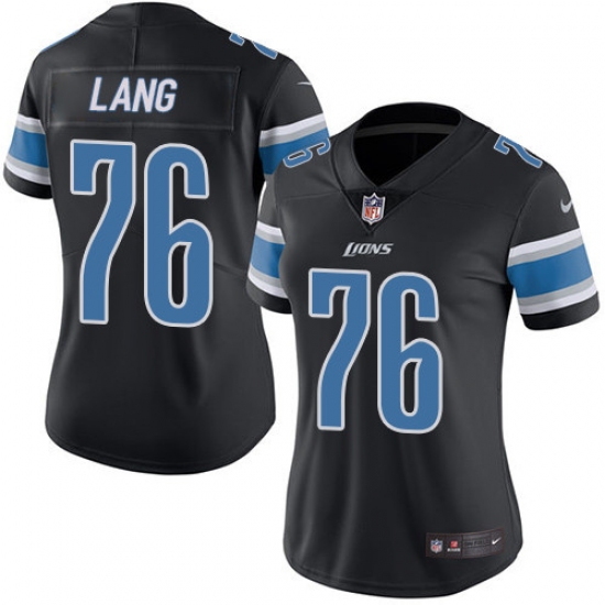Women's Nike Detroit Lions #76 T.J. Lang Limited Black Rush Vapor Untouchable NFL Jersey - Ujersey