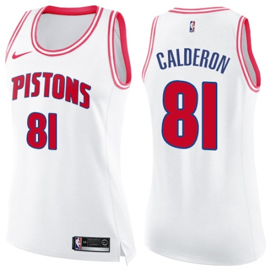 Women's Nike Detroit Pistons #81 Jose Calderon Swingman White Pink Fashion NBA Jersey - Ujersey