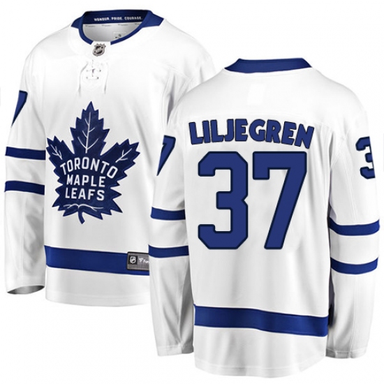 Men's Toronto Maple Leafs #37 Timothy Liljegren Authentic White Away Fanatics Branded Breakaway NHL Jersey - Ujersey