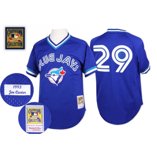 Men's Mitchell and Ness Toronto Blue Jays #29 Joe Carter Authentic Blue Throwback MLB Jersey - Ujersey