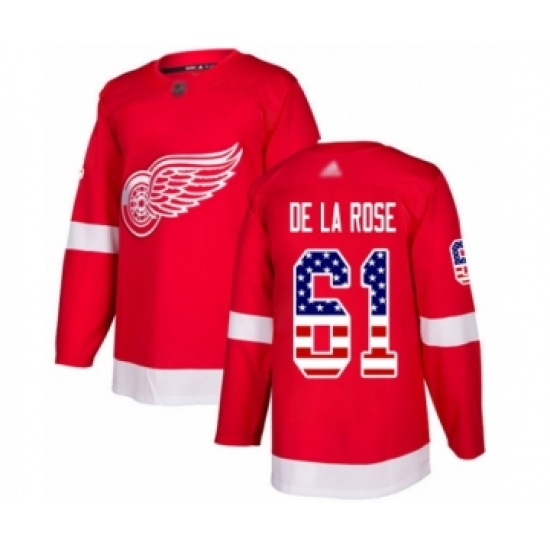 Men's Detroit Red Wings #61 Jacob de la Rose Authentic Red USA Flag Fashion Hockey Jersey - Ujersey