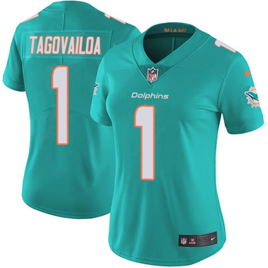 Women's Miami Dolphins #1 Tua Tagovailoa Aqua Green Team Color Stitched Vapor Untouchable Limited Jersey - Ujersey