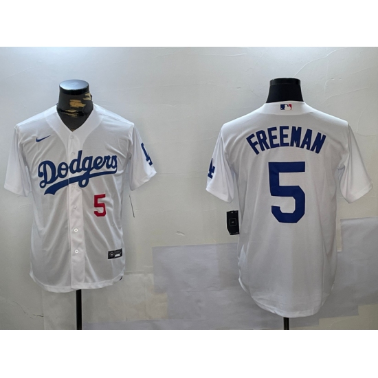 Men's Los Angeles Dodgers #5 Freddie Freeman Number White Cool Base Jersey - Ujersey