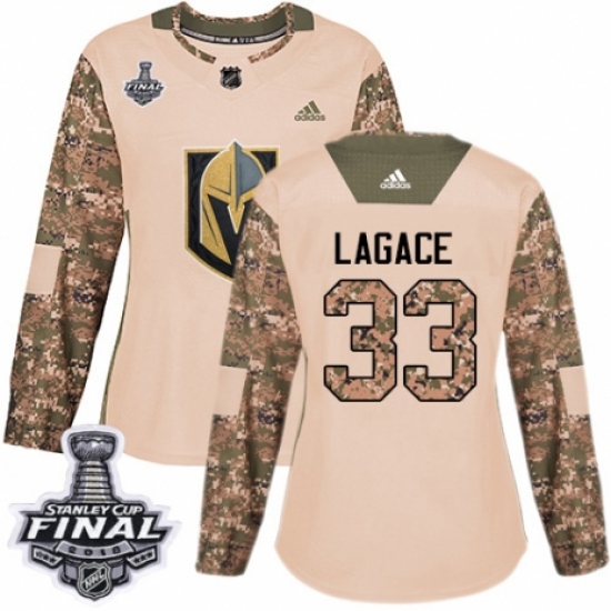 Women's Adidas Vegas Golden Knights #33 Maxime Lagace Authentic Camo Veterans Day Practice 2018 Stanley Cup Final NHL Jersey - Ujersey