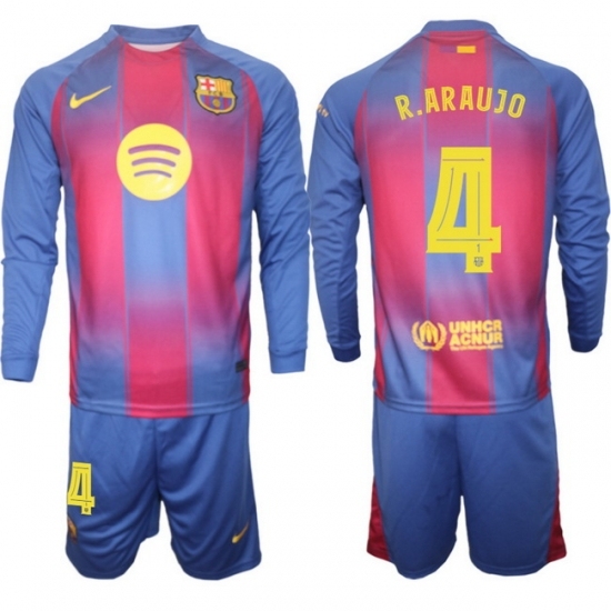 Men FC Barcelona 2026 Soccer Jerseys Red Long #4 R.ARAUJO (2)