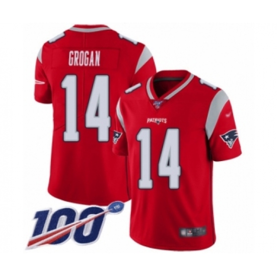 Men's New England Patriots #14 Steve Grogan Limited Red Inverted Legend 100th Season Football Jersey - Ujersey