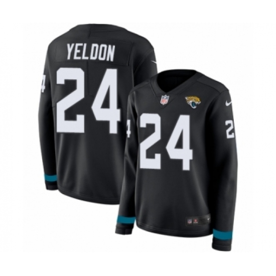 Women's Nike Jacksonville Jaguars #24 T.J. Yeldon Limited Black Therma Long Sleeve NFL Jersey - Ujersey