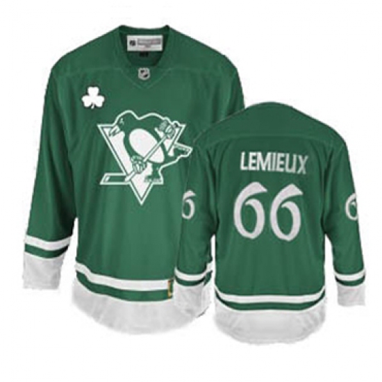 Men's Reebok Pittsburgh Penguins #66 Mario Lemieux Premier Green St Patty's Day NHL Jersey