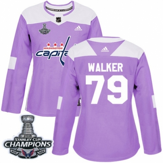 Women's Adidas Washington Capitals #79 Nathan Walker Authentic Purple Fights Cancer Practice 2018 Stanley Cup Final Champions NHL Jersey - Ujersey