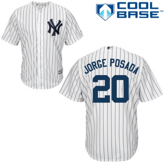Men's Majestic New York Yankees #20 Jorge Posada Replica White Home MLB Jersey - Ujersey