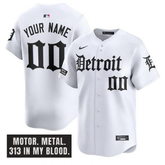 Men's Detroit Tigers ACTIVE PLAYER Custom White 'Motor Gothic Edition' Vapor Premier Limited Stitched Baseball Jersey - Ujersey