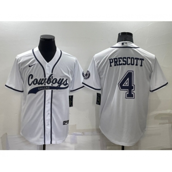 Men's Dallas Cowboys #4 Dak Prescott White Stitched Cool Base Nike Baseball Jersey - Ujersey