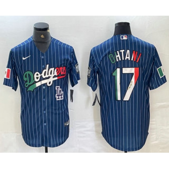 Men's Los Angeles Dodgers #17 Shohei Ohtani Mexico Blue Pinstripe Cool Base Stitched Jersey - Ujersey