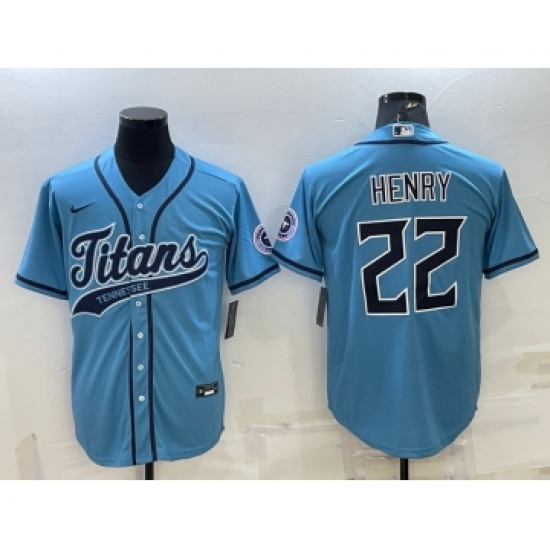 Men's Tennessee Titans #22 Derrick Henry Blue With Patch Cool Base Stitched Baseball Jersey - Ujersey