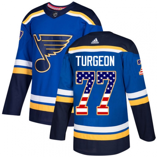 Men's Adidas St. Louis Blues #77 Pierre Turgeon Authentic Blue USA Flag Fashion NHL Jersey - Ujersey