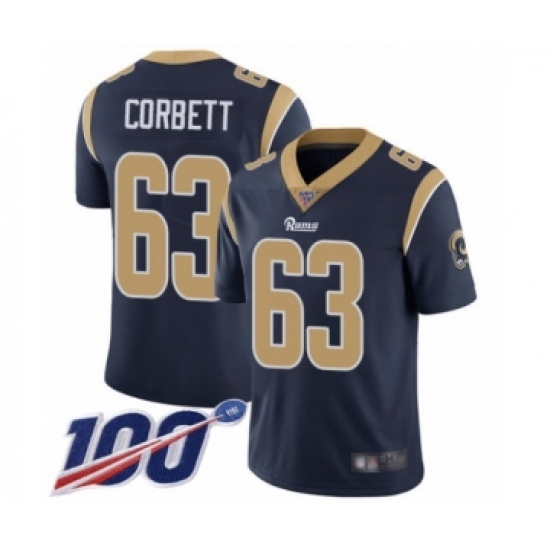 Men's Los Angeles Rams #63 Austin Corbett Navy Blue Team Color Vapor Untouchable Limited Player 100th Season Football Jersey - Ujersey