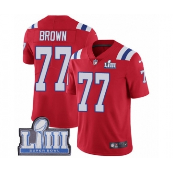 Men's Nike New England Patriots #77 Trent Brown Red Alternate Vapor Untouchable Limited Player Super Bowl LIII Bound NFL Jersey - Ujersey
