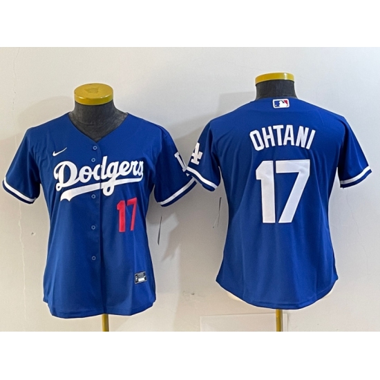 Women's Los Angeles Dodgers #17 Shohei Ohtani Number Blue Stitched Cool Base Nike Jersey - Ujersey