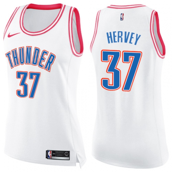 Women's Nike Oklahoma City Thunder #37 Kevin Hervey Swingman White Pink Fashion NBA Jersey - Ujersey