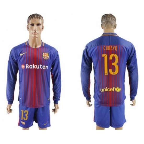 Barcelona #13 C.Bravo Home Long Sleeves Soccer Club Jersey