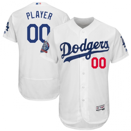 Men's Los Angeles Dodgers Majestic White 60th Anniversary Home On-Field Patch Flex Base Custom Jersey