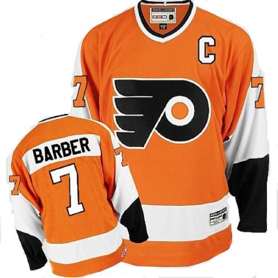 Men's CCM Philadelphia Flyers #7 Bill Barber Premier Orange Throwback NHL Jersey - Ujersey