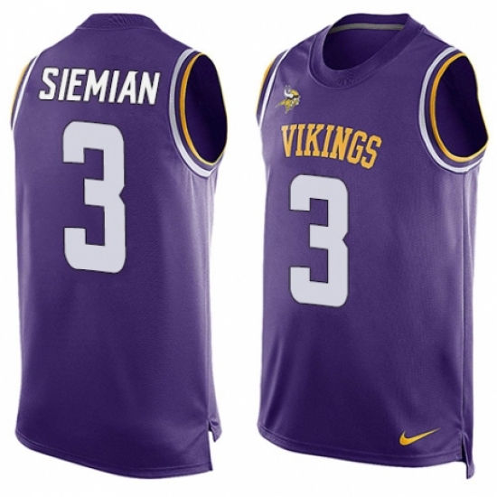 Men's Nike Minnesota Vikings #3 Trevor Siemian Limited Purple Player Name & Number Tank Top NFL Jersey - Ujersey