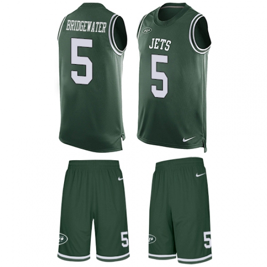 Men's Nike New York Jets #5 Teddy Bridgewater Limited Green Tank Top Suit NFL Jersey - Ujersey