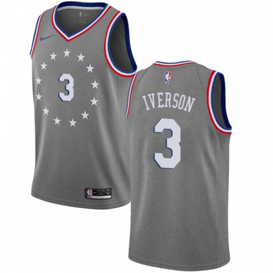 Men's Nike Philadelphia 76ers #3 Allen Iverson Swingman Gray NBA Jersey - City Edition - Ujersey