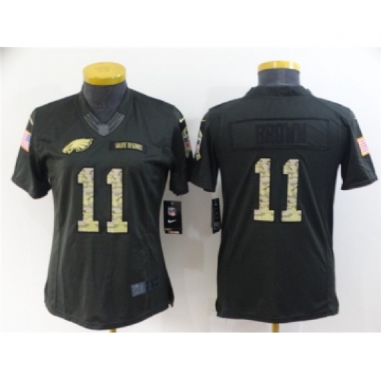 Women's Philadelphia Eagles #11 A. J. Brown Black Salute To Service Stitched Football Jersey(Run Small) - Ujersey