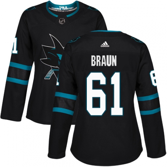 Women's Adidas San Jose Sharks #61 Justin Braun Premier Black Alternate NHL Jersey - Ujersey