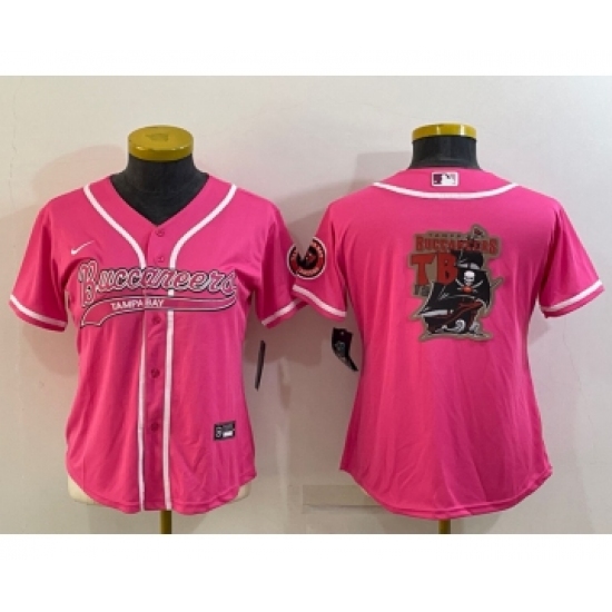 Women's Tampa Bay Buccaneers Pink Team Big Logo With Patch Cool Base Stitched Baseball Jersey - Ujersey
