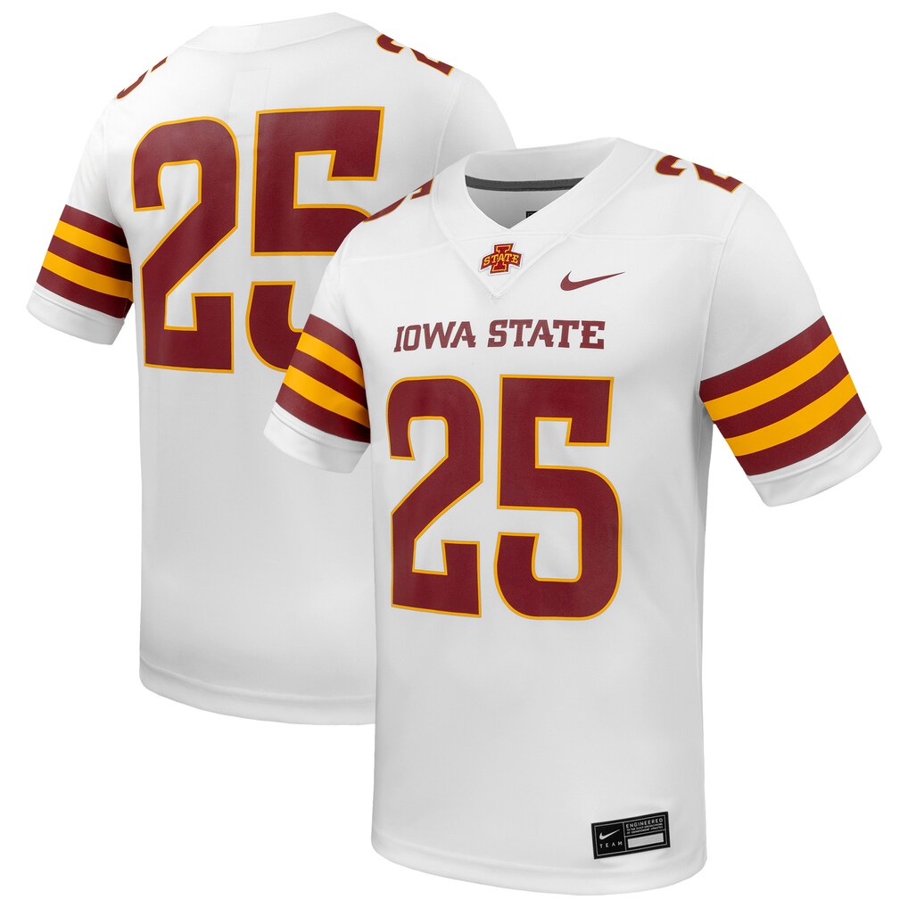Men's Nike #25 White Iowa State Cyclones Game Football Jersey - Ujersey