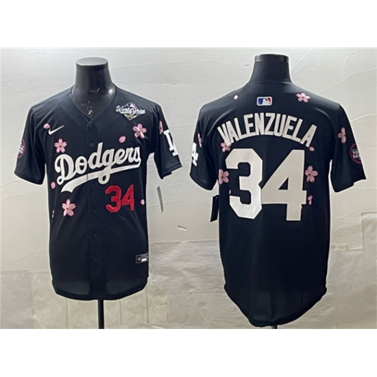 Men's Los Angeles Dodgers #34 Fernando Valenzuela Black 2025 World Series Tokyo Series Limited Stitched Baseball Jersey - Ujersey