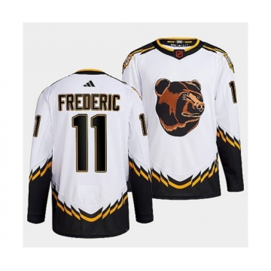 Men's Boston Bruins #11 Trent Frederic 2022 White Reverse Retro Stitched Jersey