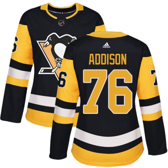 Women's Adidas Pittsburgh Penguins #76 Calen Addison Authentic Black Home NHL Jersey - Ujersey