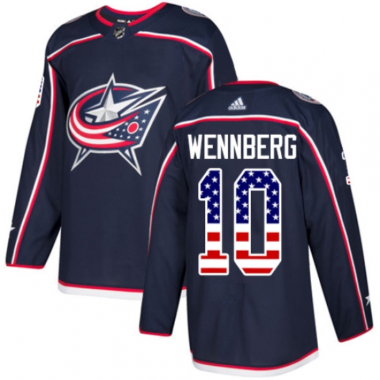 Men's Adidas Columbus Blue Jackets #10 Alexander Wennberg Authentic Navy Blue USA Flag Fashion NHL Jersey - Ujersey