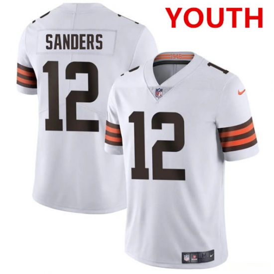 Youth Cleveland Browns #12 Shedeur Sanders White 2025 Vapor Limited Football Stitched Jersey - Ujersey
