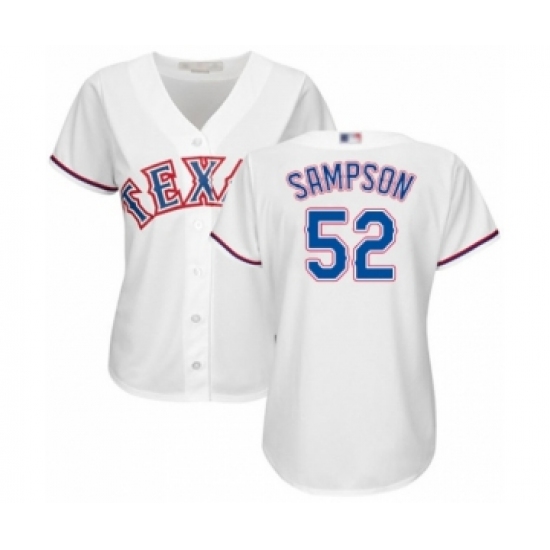 Women's Texas Rangers #52 Adrian Sampson Authentic White Home Cool Base Baseball Player Jersey