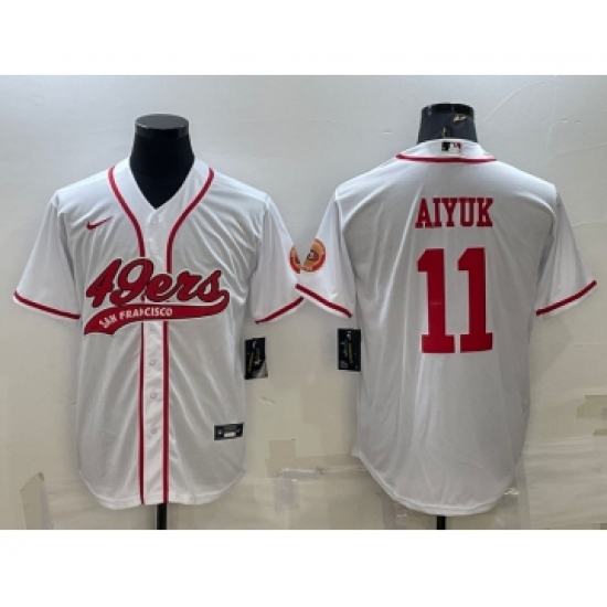 Men's San Francisco 49ers #11 Brandon Aiyuk White With Patch Cool Base Stitched Baseball Jersey - Ujersey